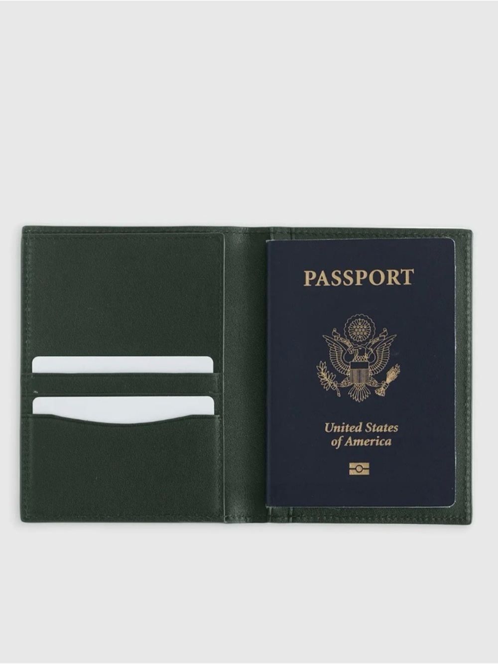 Quince Nappa RFID Blocking Leather Passport & Card Holder in Dark Green